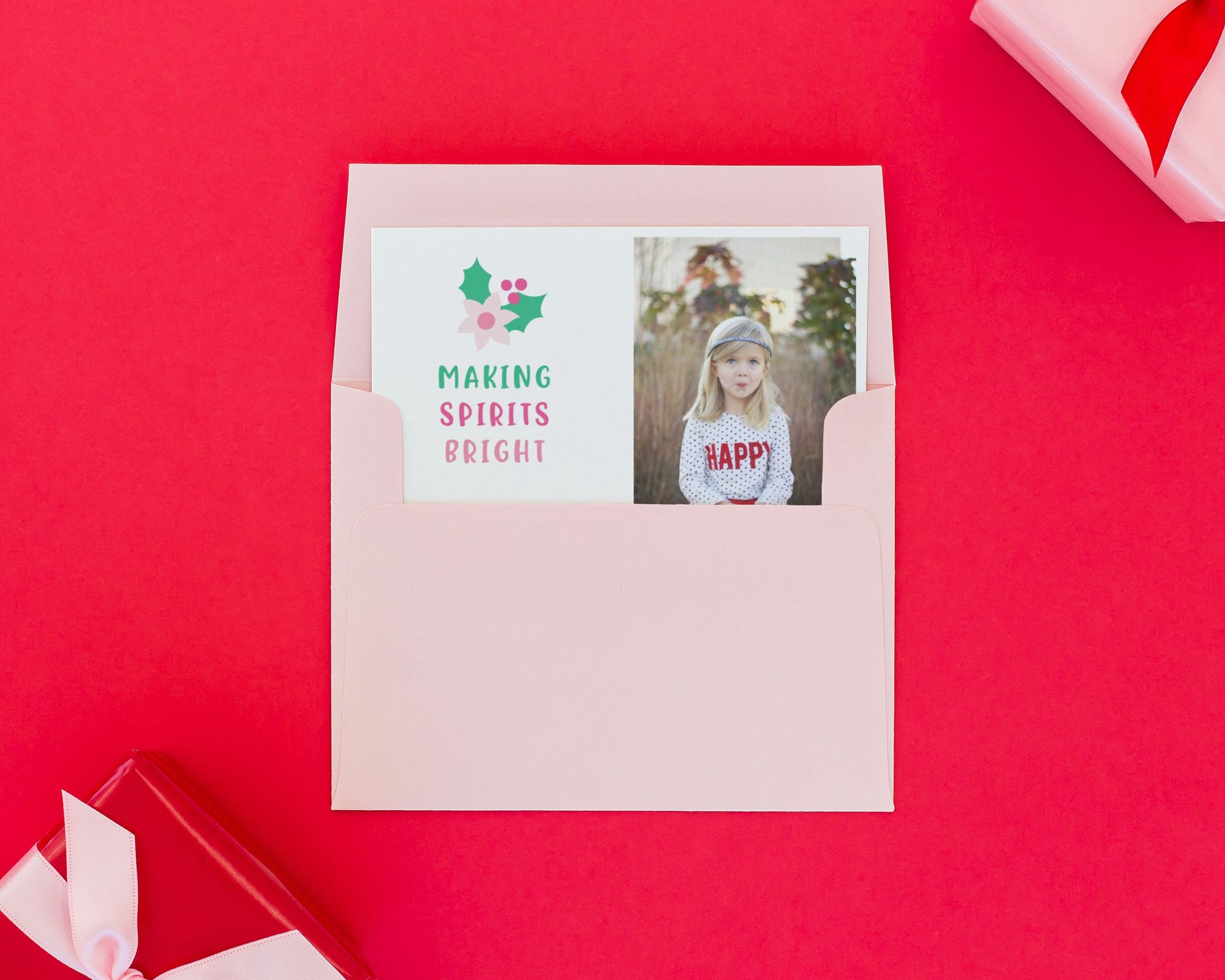 Pink Poinsettia Holiday Photo Card / Meredith Collie Paper
