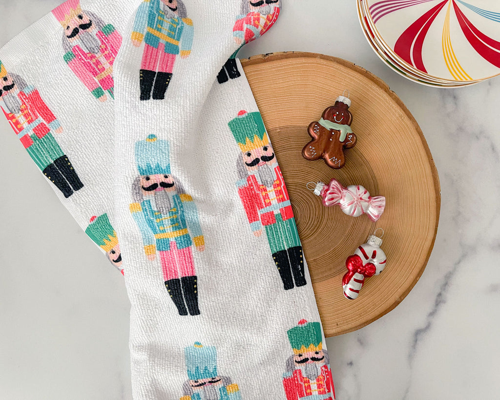 preppy nutcracker pattern, christmas towel, holiday hand towel, meredith collie paper