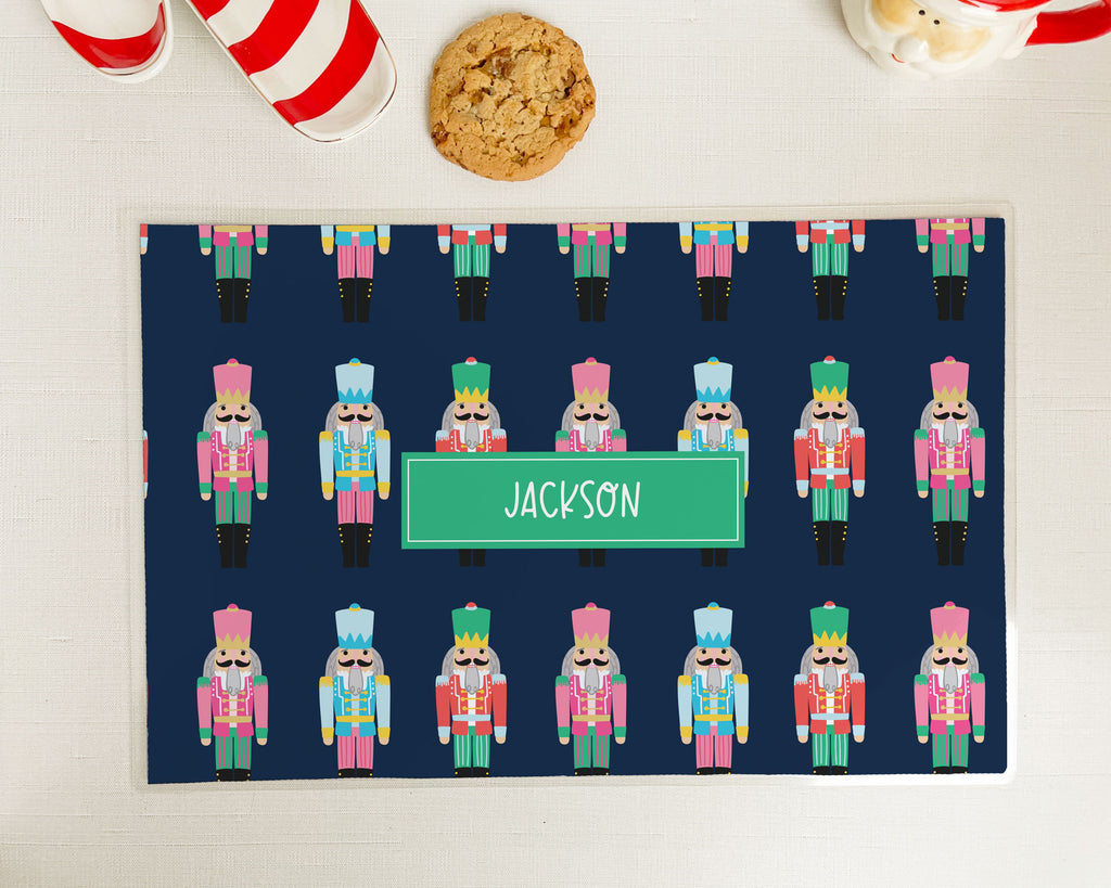 preppy christmas nutcracker pattern, perosnalized holiday placemat, meredith collie paper