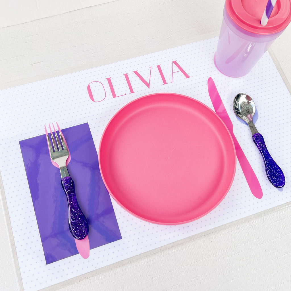 pretty in pink personalized kids set the table laminated placemat