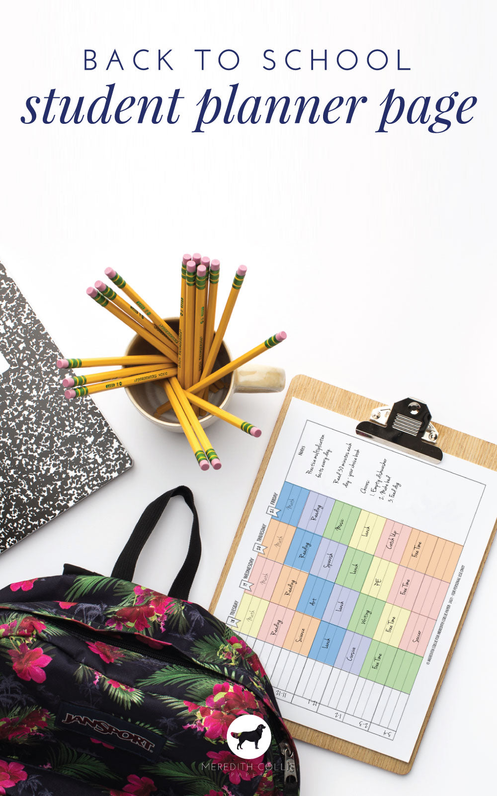student planner page, free printable, meredith collie paper