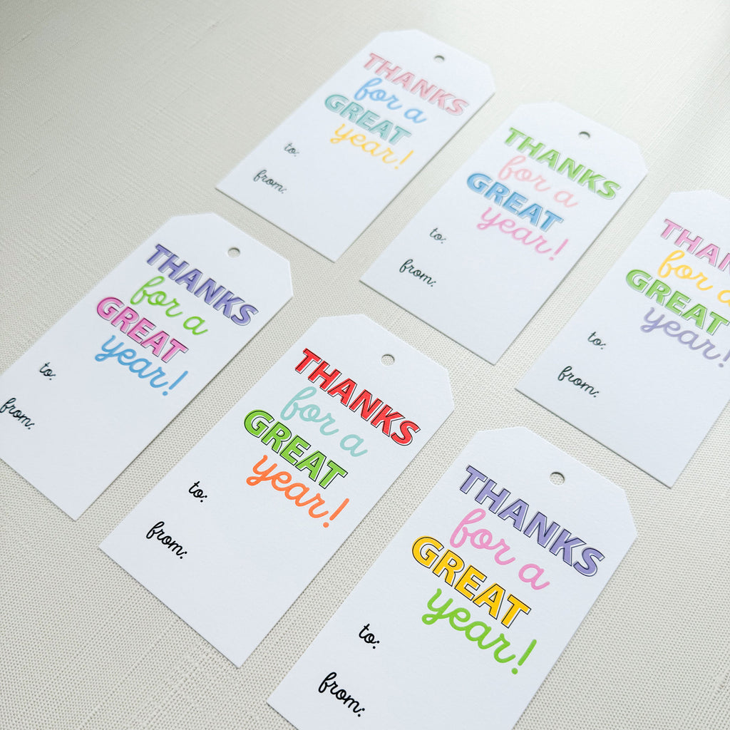 thanks for a great year, teacher appreciation gift tags, set of 6 designs