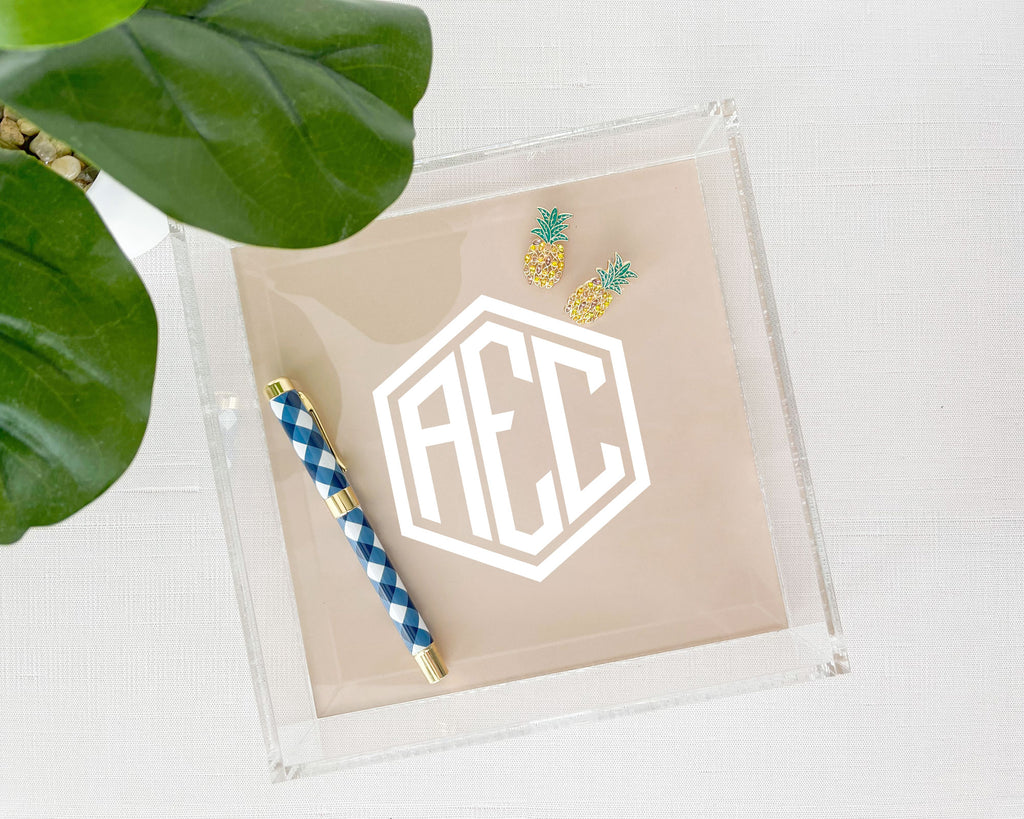 hexagon monogram medium square personalized lucite tray