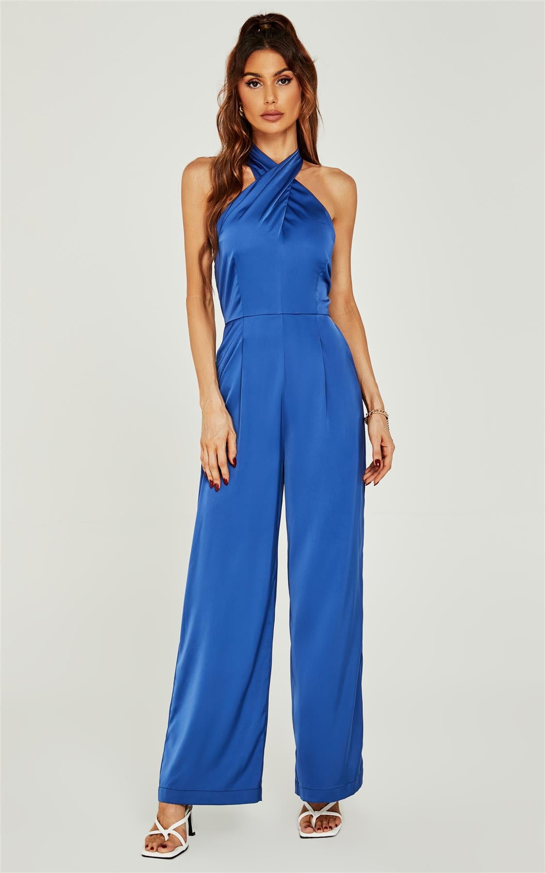 Halter Neck Back Detail Jumpsuit In Royal Blue – FS Collection (London)