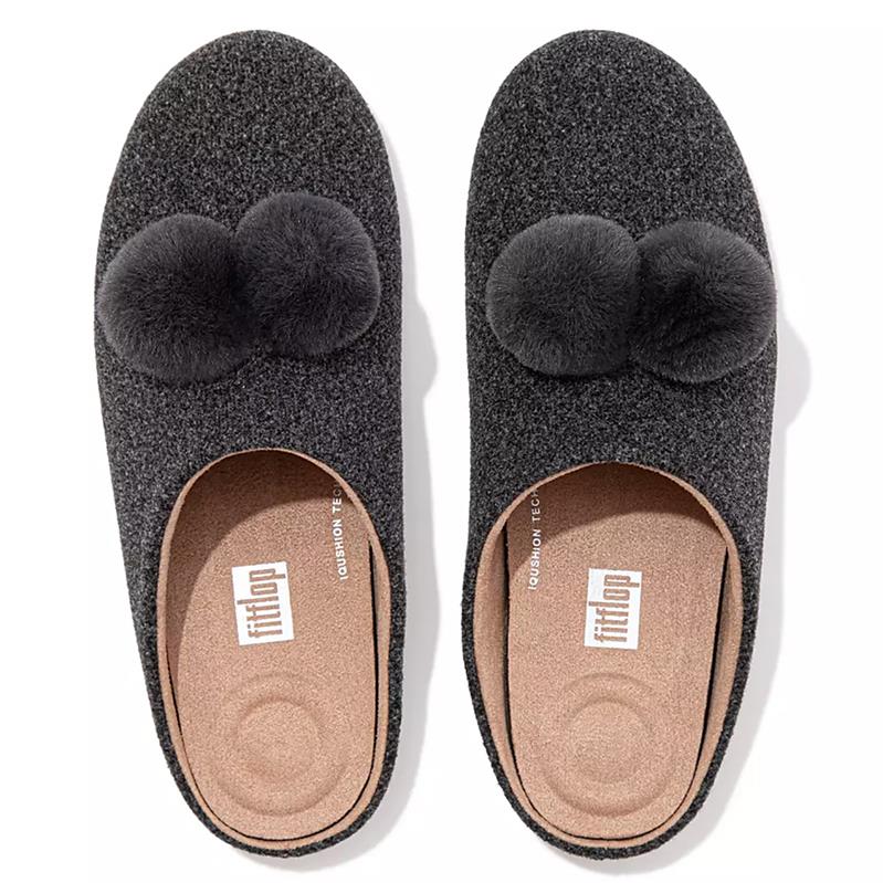 FitFlop Chrissie Pom-Pom Felt Slippers Grey | Coconut Creek Shop