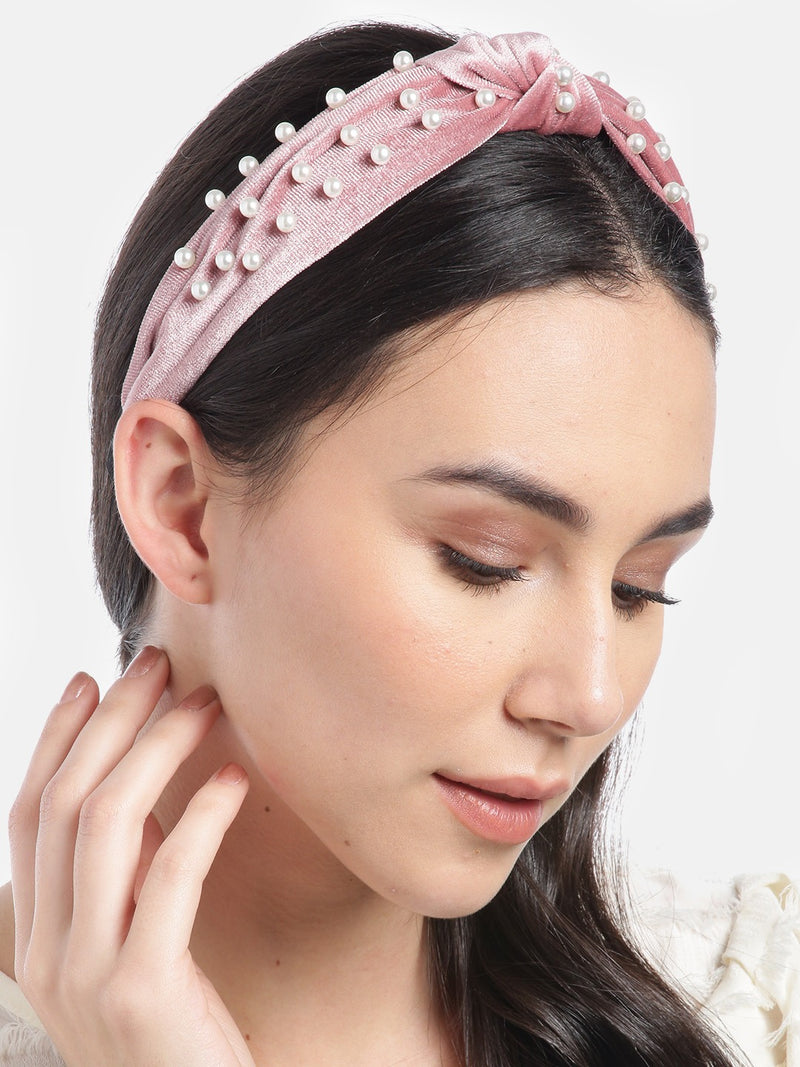 Blueberry princess pearl embellished pink velvet knot hair band
