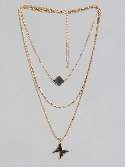 Blueberry lock detailing gold plated layered chain necklace