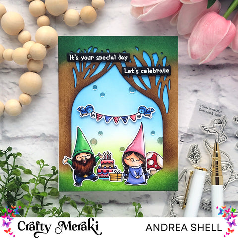 Gnome Birthday Card by Andrea Shell | Gnomeo & Juliet stamp by Crafty Meraki