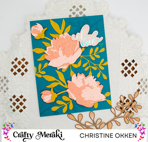 Flatlay Peacock Blue Peony Card