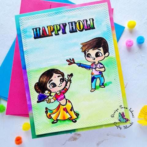 Crafty Meraki Holi HAi stamp set, Holi card, Indian festival Holi card, Watercoloring Holi card