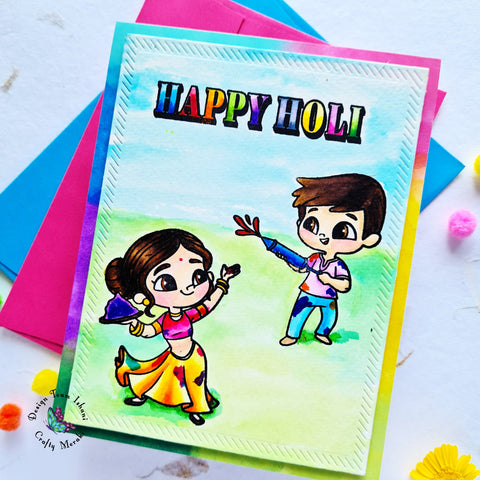 Crafty Meraki Happy Holi Hai stamp set, Holi card, Watercolors holi card, Ishani, Hindu festival Holi wishes