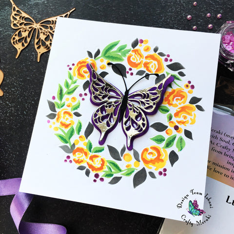 Crafty Meraki dies, Luna Meraki para dies, Butterfly dies, Blooming Halo stencil, floral wreath stencil