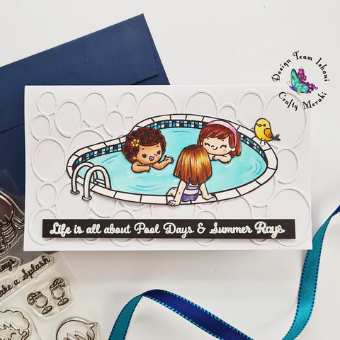 Card for best friend, Pool Party stamp set, Bubble mania die,Crafty Meraki,Cute cards,Copic markers,diecutting,die cutting,Mini Slimline cards,Quillish,