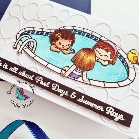 Card for best friend, Pool Party stamp set, Bubble mania die,Crafty Meraki,Cute cards,Copic markers,diecutting,die cutting,Mini Slimline cards,Quillish,