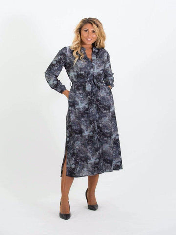 Portofino Midi Shirt Dress, Black & Grey Print- Nicola Ross