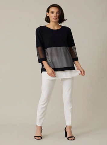 Joseph Ribkoff - Navy and White Sheer Panel Top