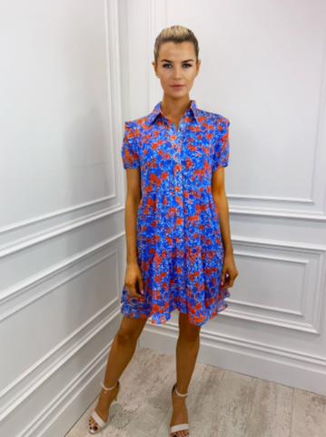 Bailey Floral Shirt Dress - Blue / Red