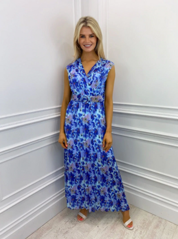 Lalita Belted Maxi Dress - Blue Floral- Nicola Ross