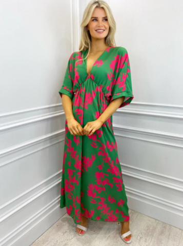 Mikala Maxi Dress - Green / Cerise- Nicola Ross