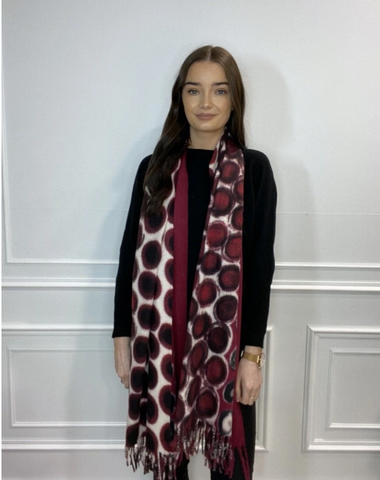 Soft Feel Scarf - Wine Spots with cream
