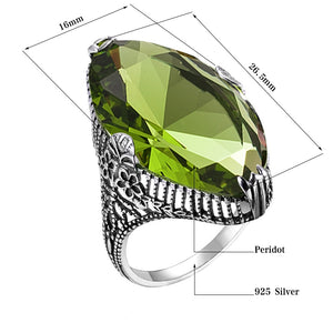 Trendy Peridot Ring Marquis Gemstones Real 925 Sterling Silver Rings For Women Birthstone August Engagement Silver 925 Jewelry