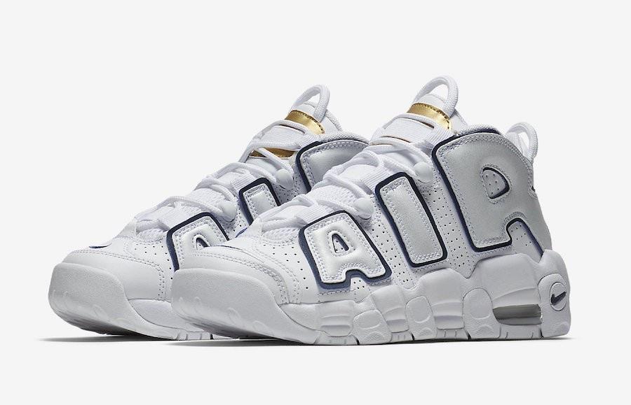 nike uptempo white navy