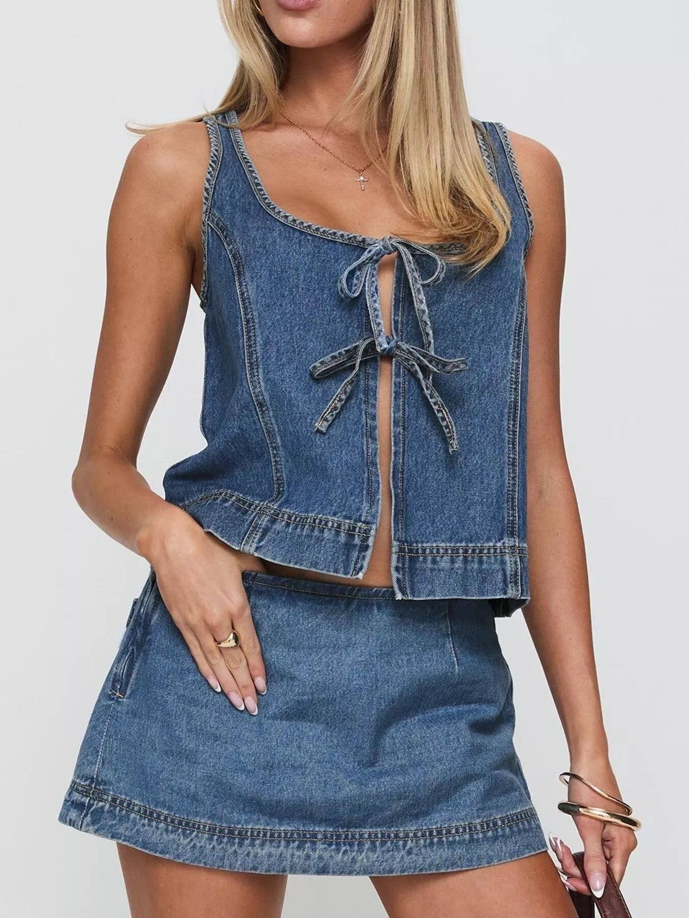 Tie-Front Tank and Skirt Denim Set