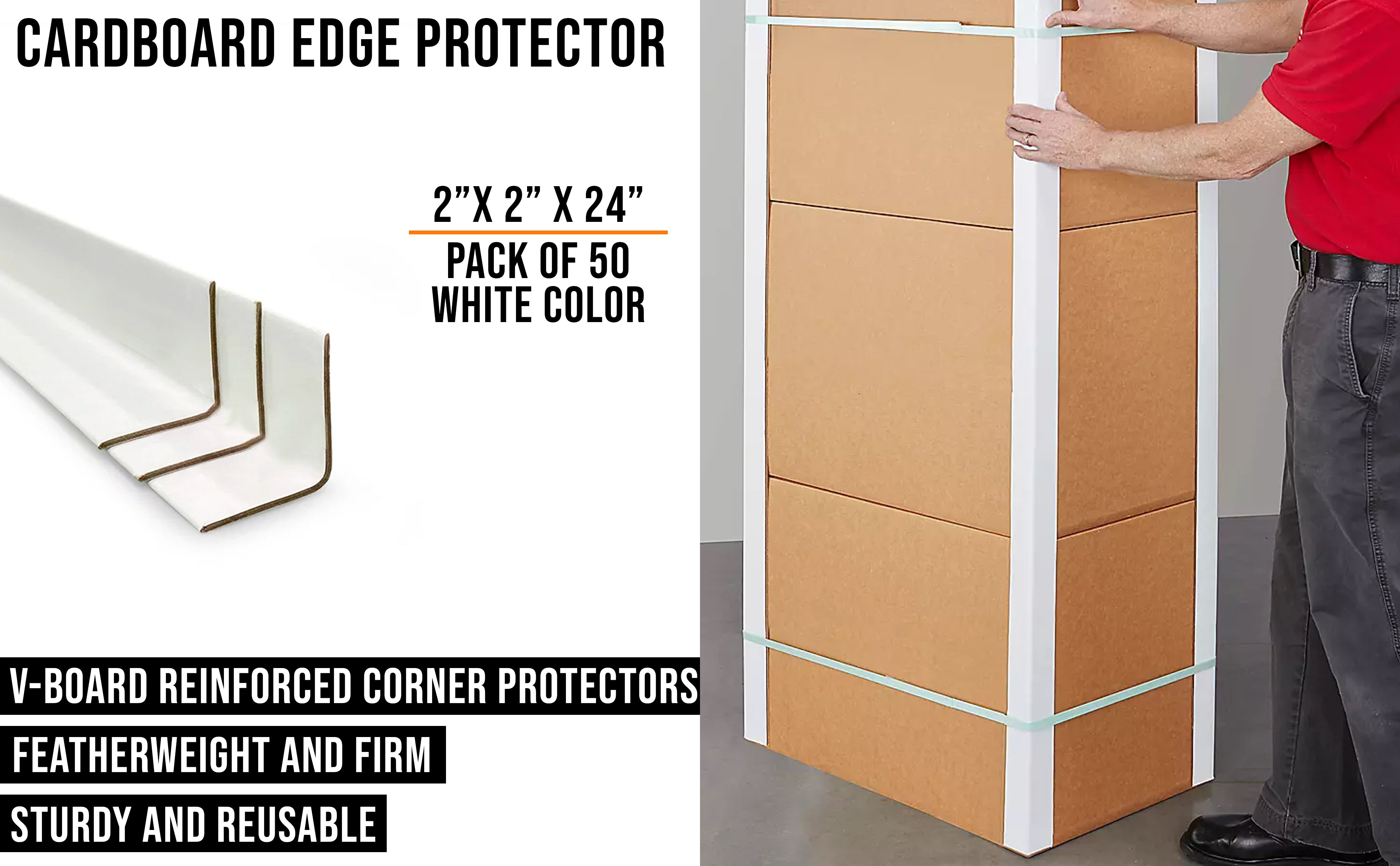 Cardboard Edge Protector 2 x 2 x 18, Pack of 50 V-Board Reinforced Cardboard Corners for Shipping White Kraft Cardboard Corners for Packing Moving