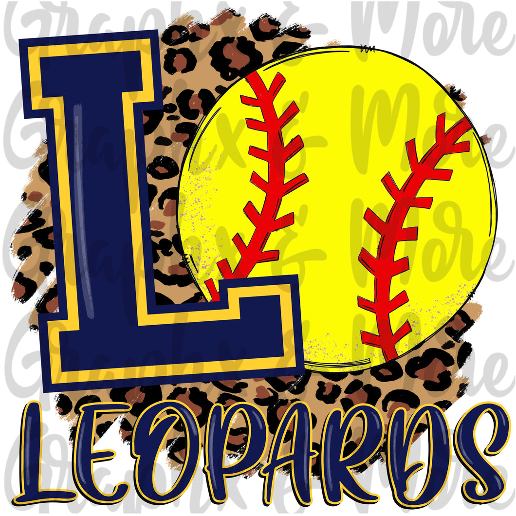 Leopards Softball PNG | Navy & Yellow Gold | Sublimation Design | Hand Drawn