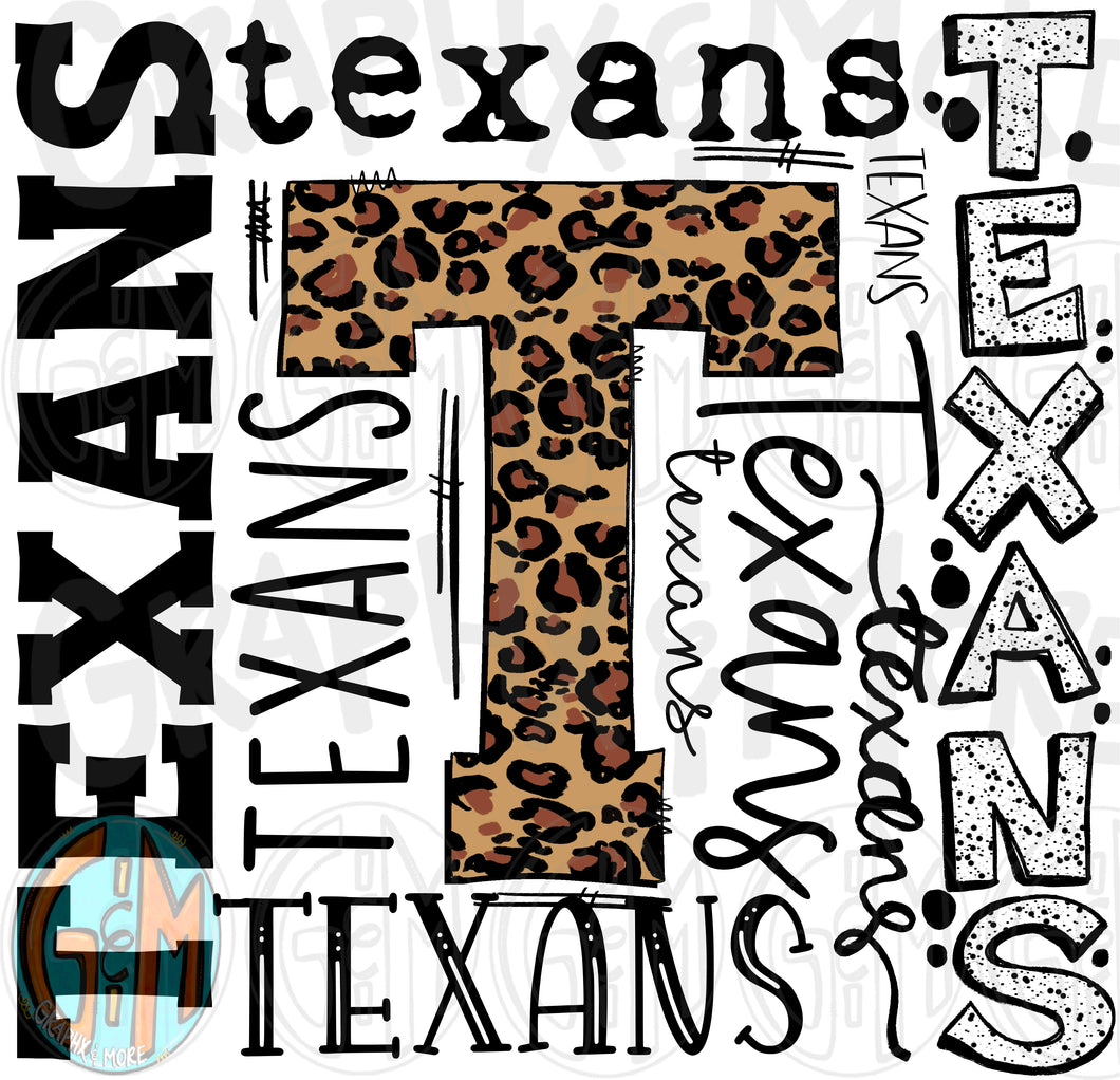 Leopard Texans Collage PNG | Sublimation Design | Hand Drawn – Graphx ...