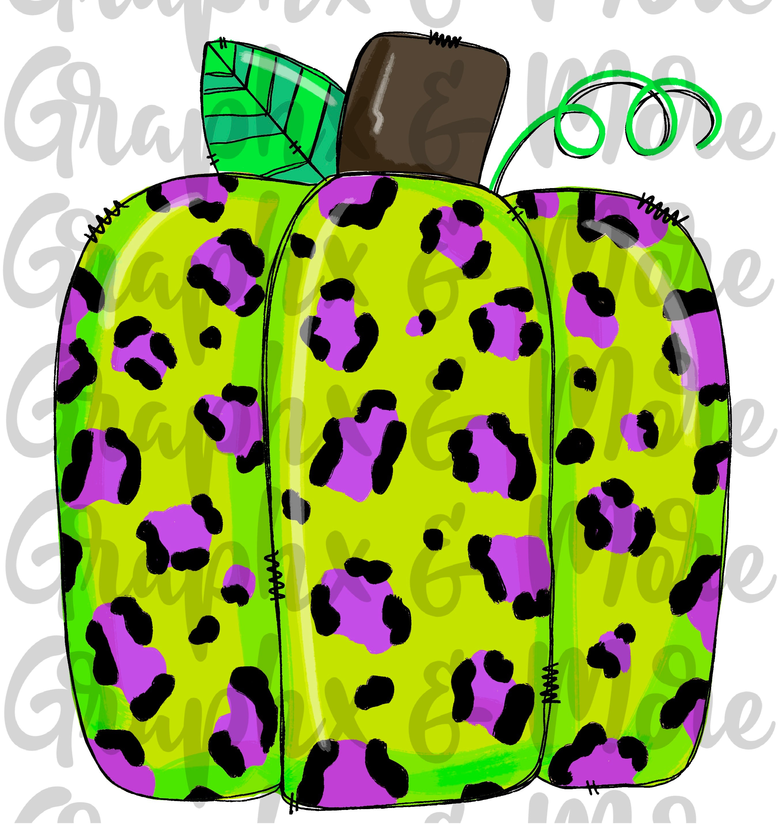 Green Leopard Pumpkin PNG | Sublimation Design | Hand Drawn