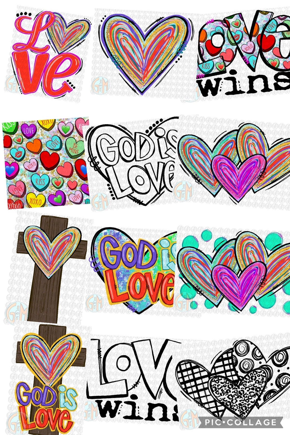 1.3.2022 Valentines Bundle PNG | 12 Digitals | Hand Drawn | Sublimation Design