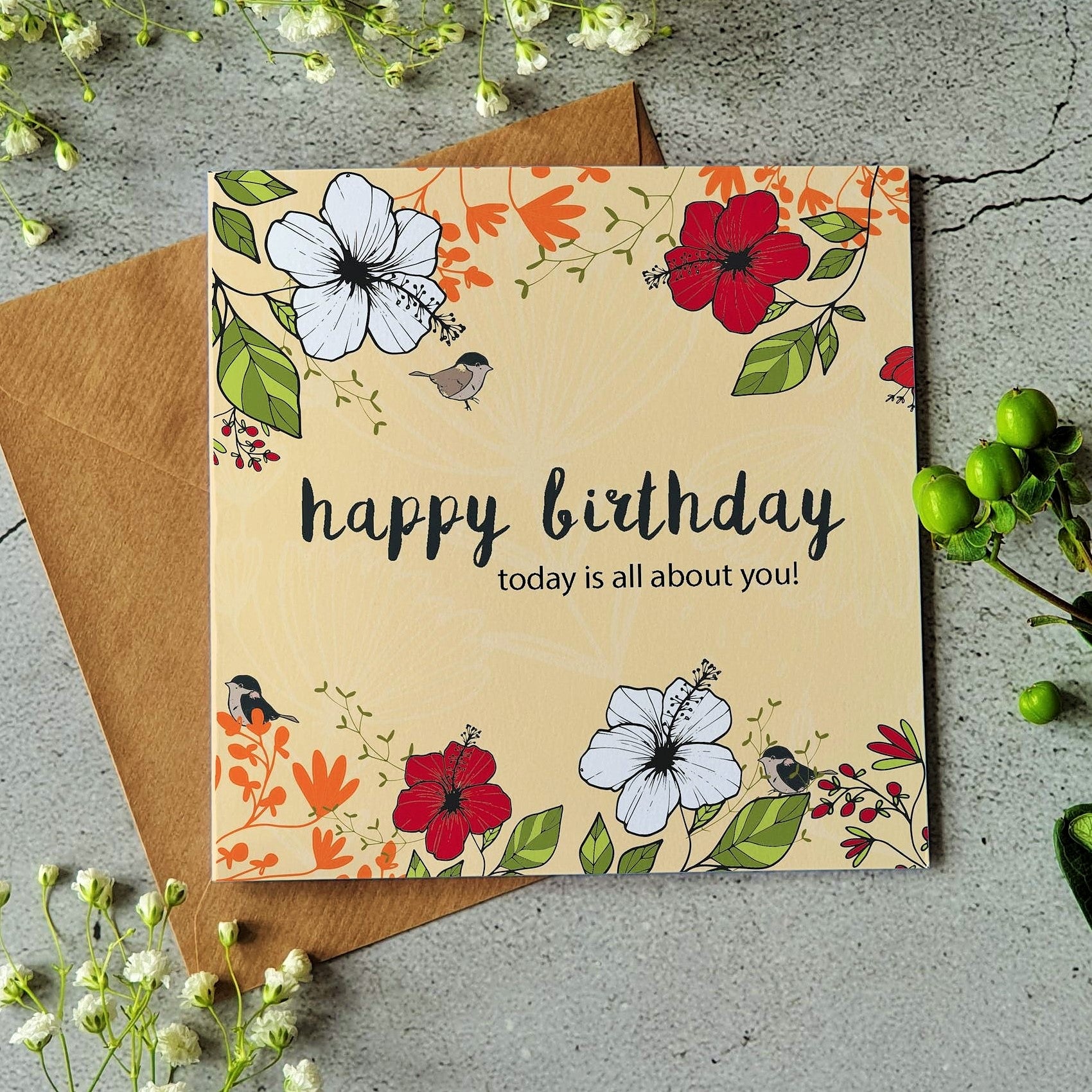 Floral Happy Birthday 'Today it's all about you' Cards designed by Ilana Ewing