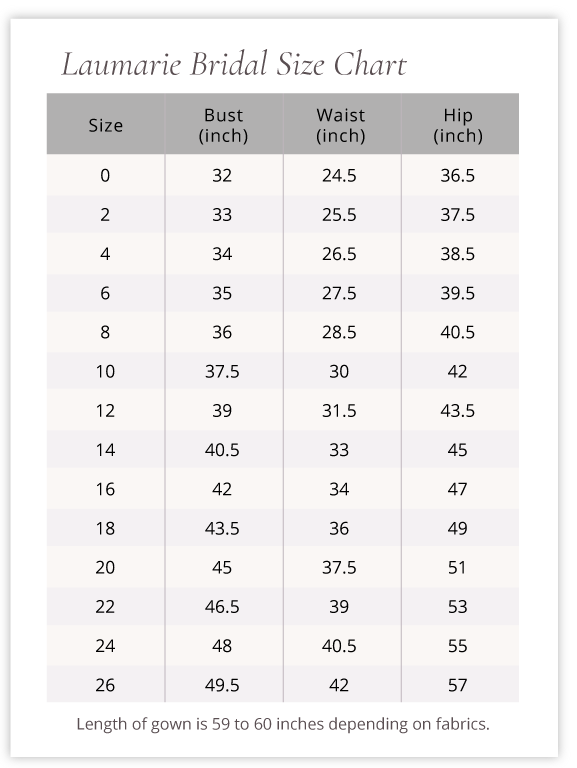 Laumarie Bridal Size Chart