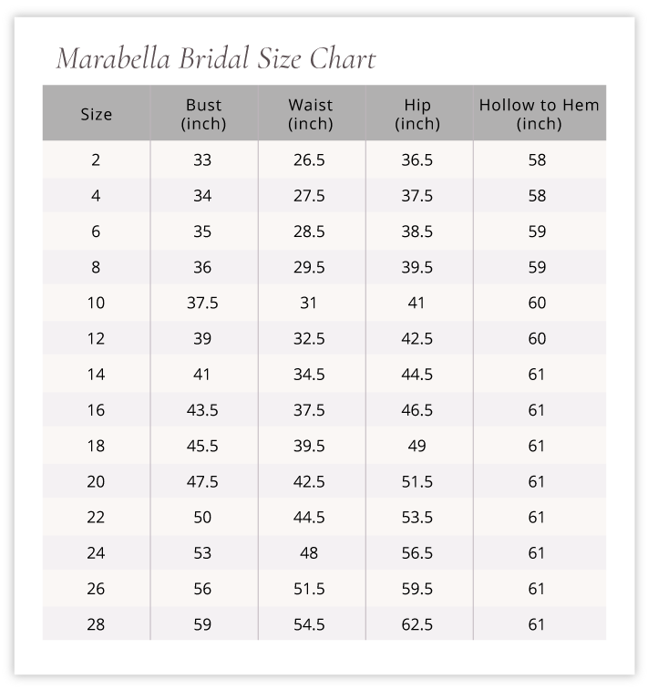 Size Chart – Marabella Bridal