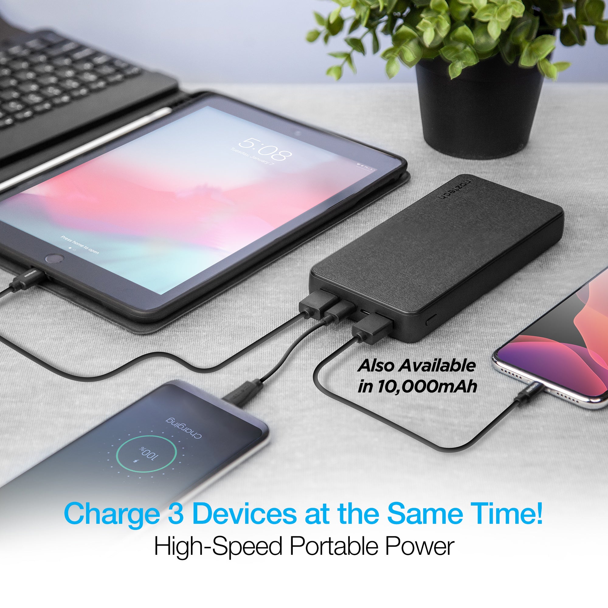 20,000mAh | Charge Fabric Power Bank with 18W USB-C PD + Charge 3.0 | Hypercel – Naztech.com