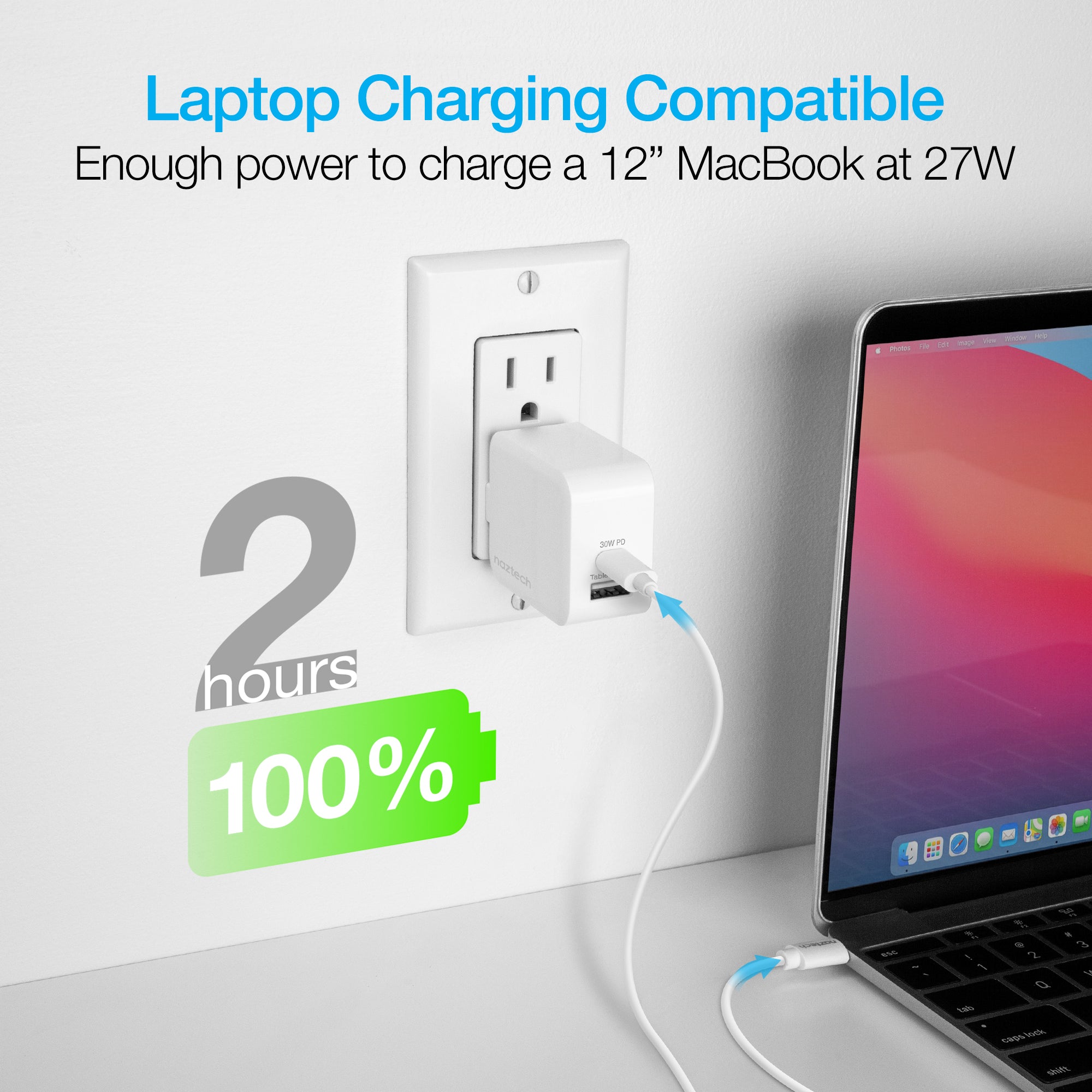 USB-C + USB Charger 30W PD WHITE | Charger – Naztech.com