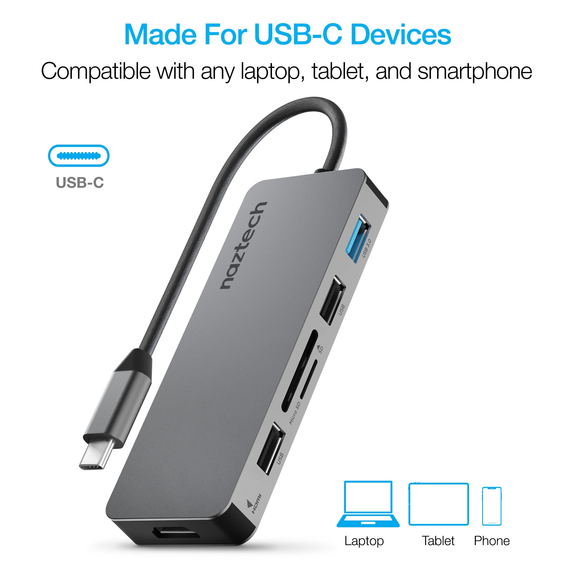 USB-C Hub Adapter HDMI 100W USB | Hypercel – Naztech.com