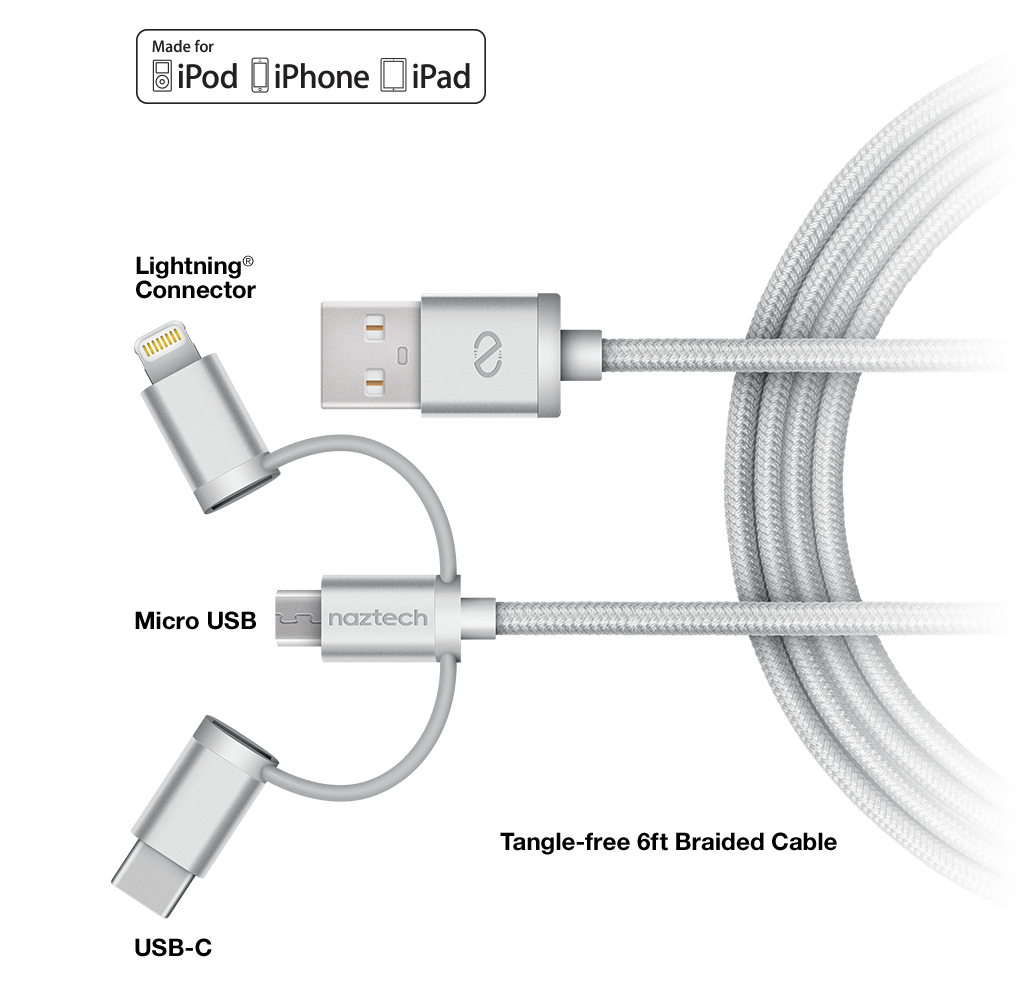 Andersson 3 in 1 Braided USB Cable 1M 2,4A Blac
