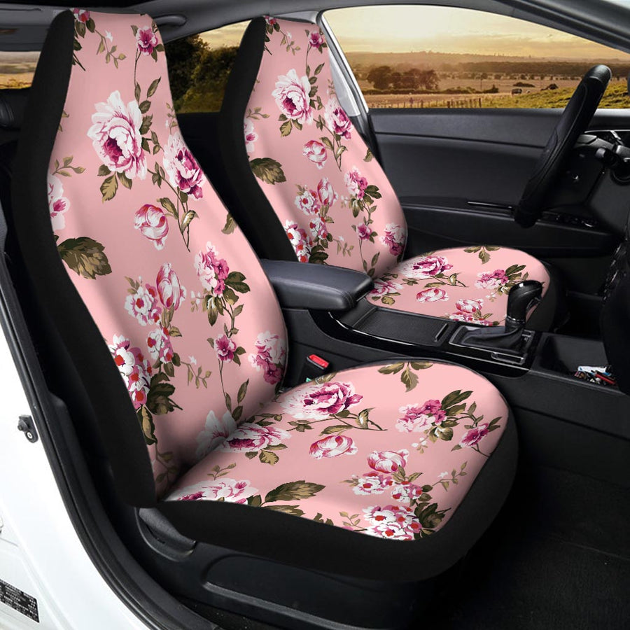 Pink Rose Floral Print Car Seat Covers