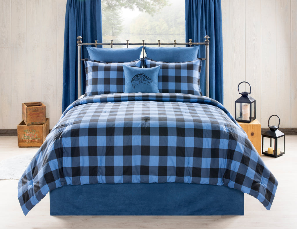 Still Lake Blue Buffalo Check Bedding Set American Made Dorm Home