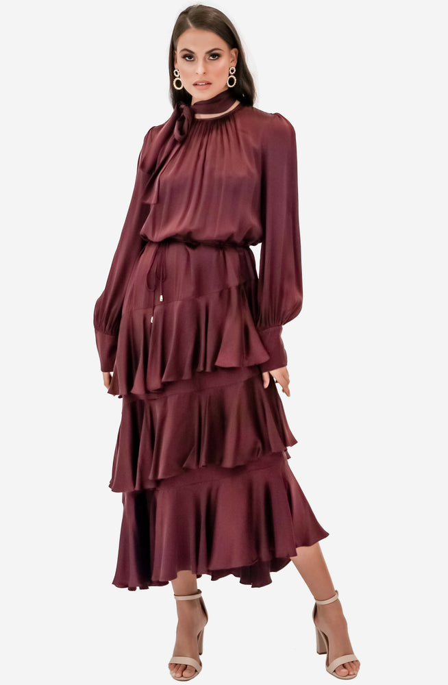 Espionage Silk Flounce Mahogany Dress by Zimmermann for Hire – High St ...