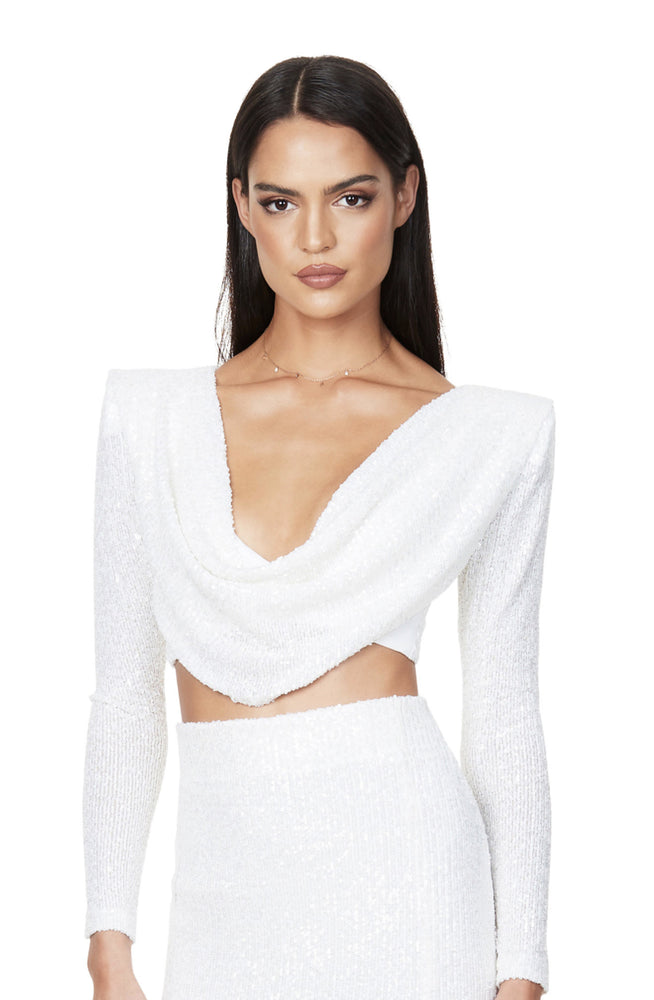 Nila Cowl Crop Top in White