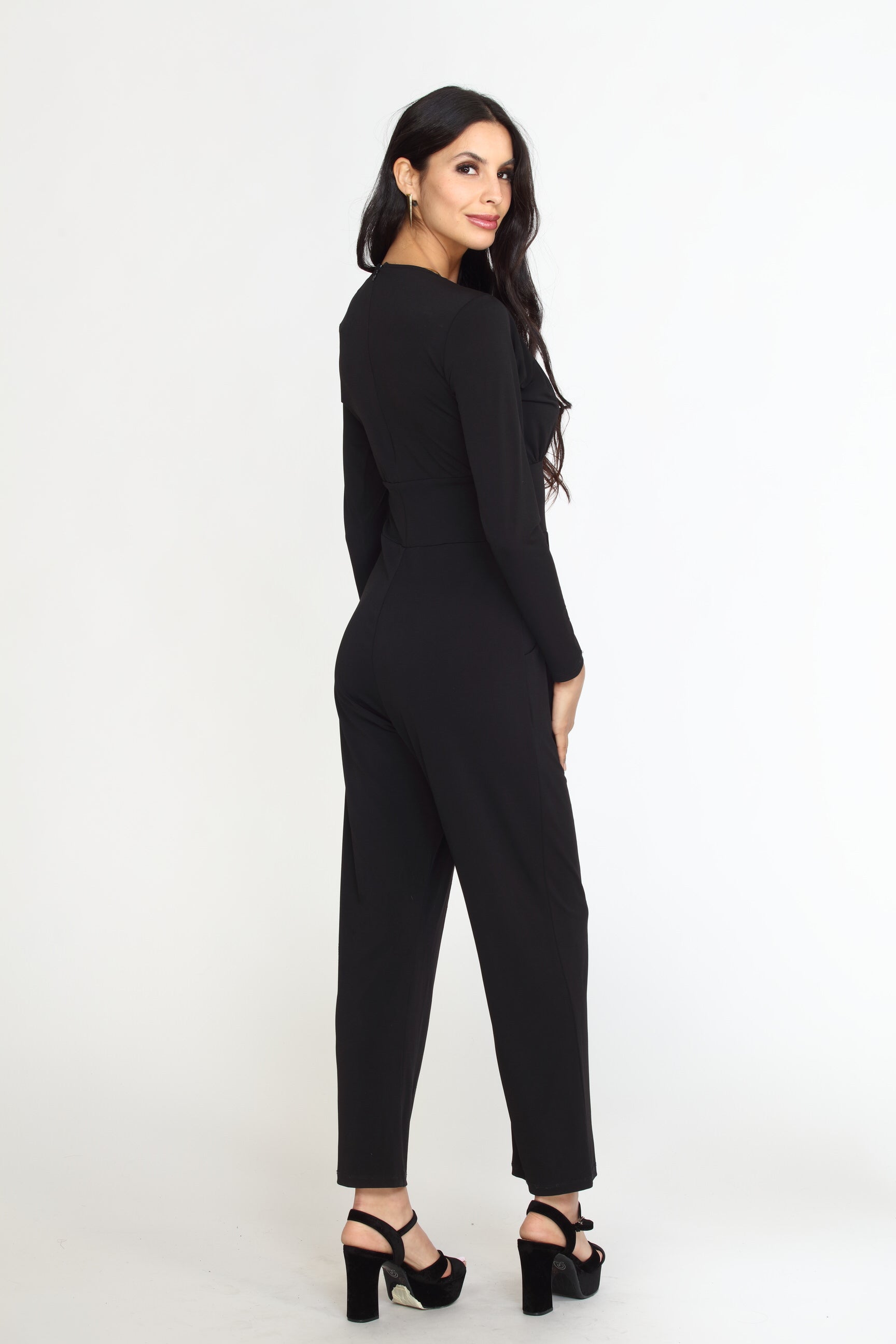 Navy Shirred Ankle Stretch Jumpsuit