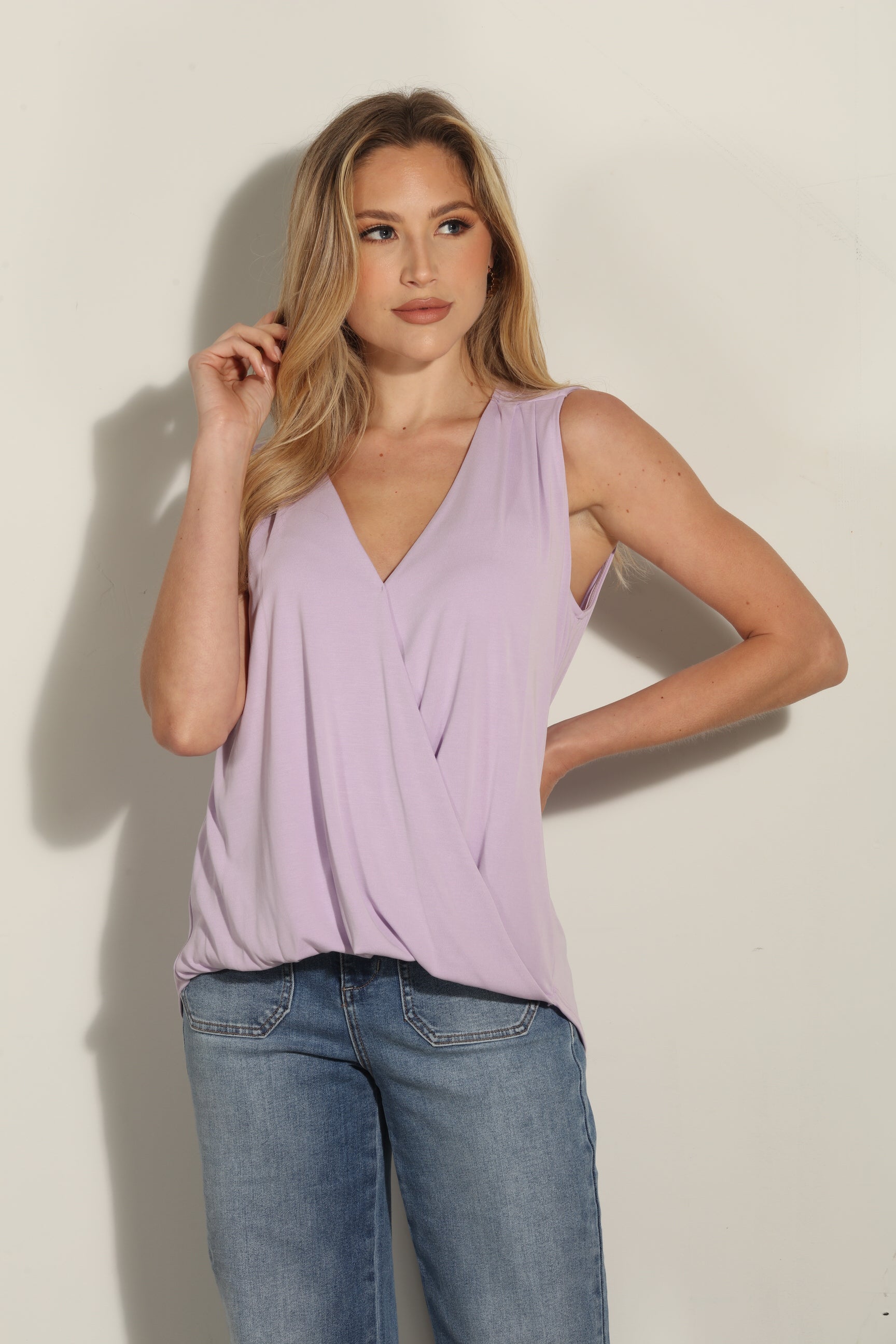 The Everyday Cupro Surplice Tank - Lavender-FINAL SALE