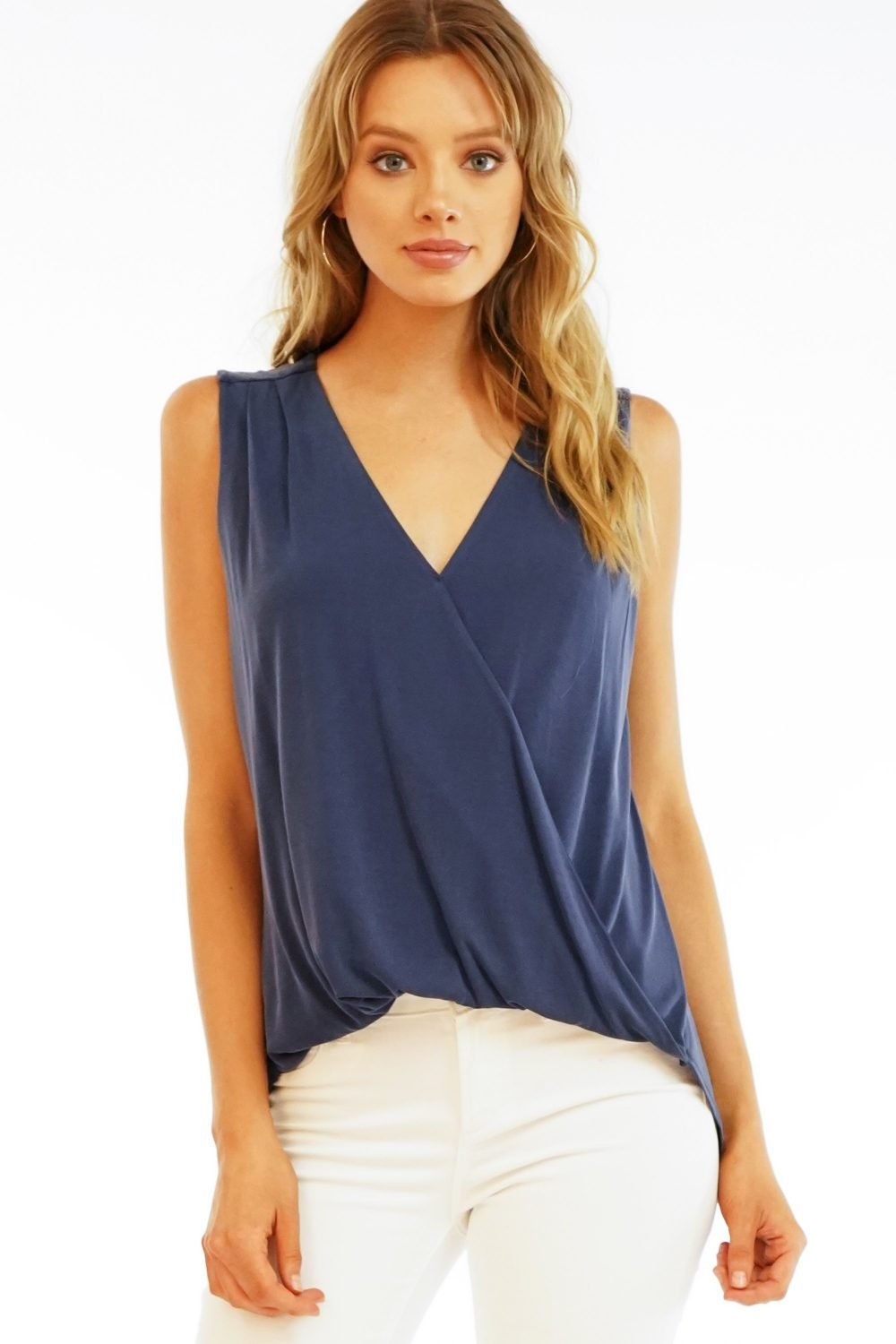 The Everyday Cupro Surplice Tank - Navy