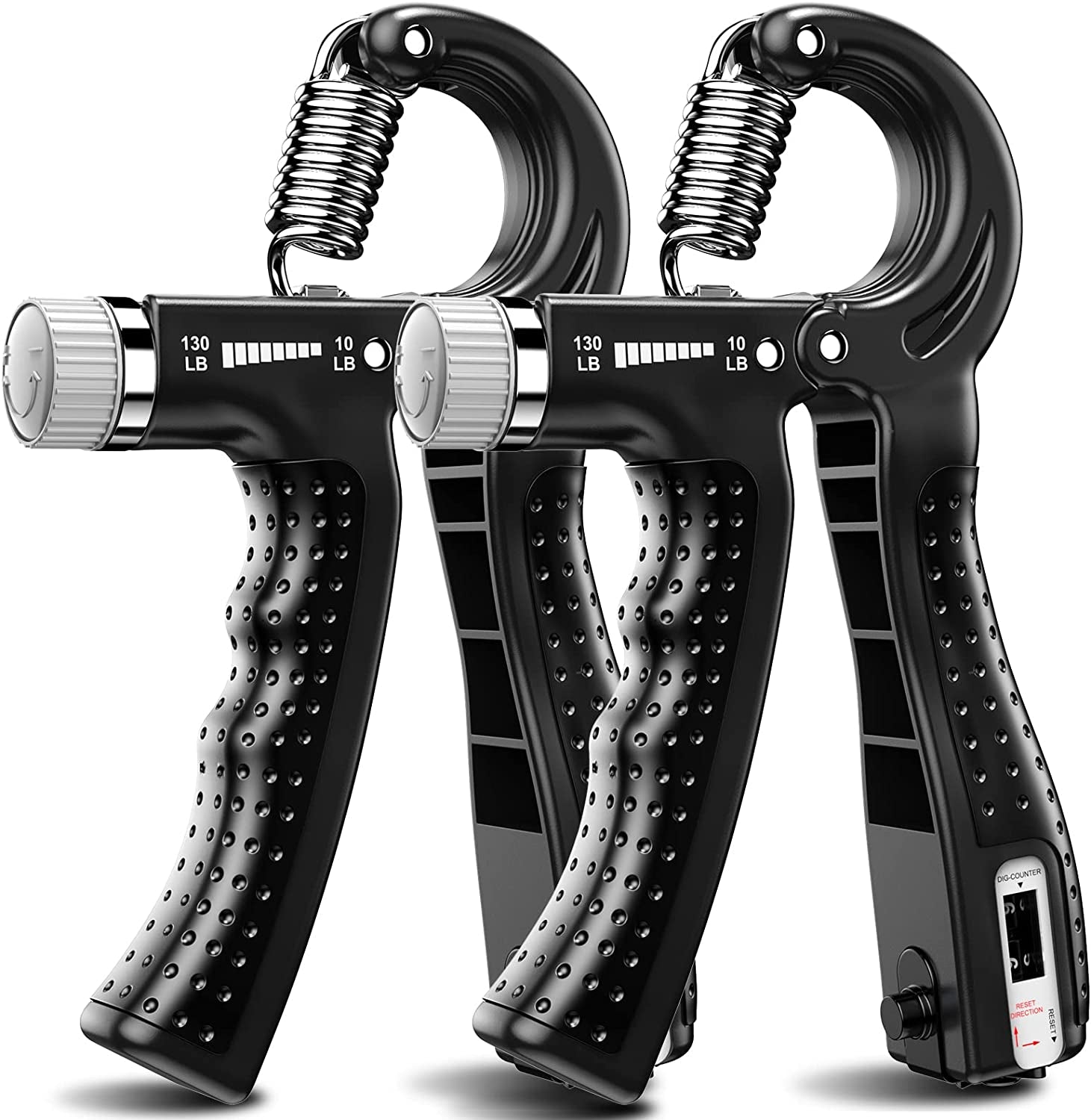 Hand Grip Strengthener 2 Pack Adjustable Resistance 10-130 Lbs Forearm Exerciser,Grip Strength Trainer for Muscle Building and Injury Recovery for Athletes