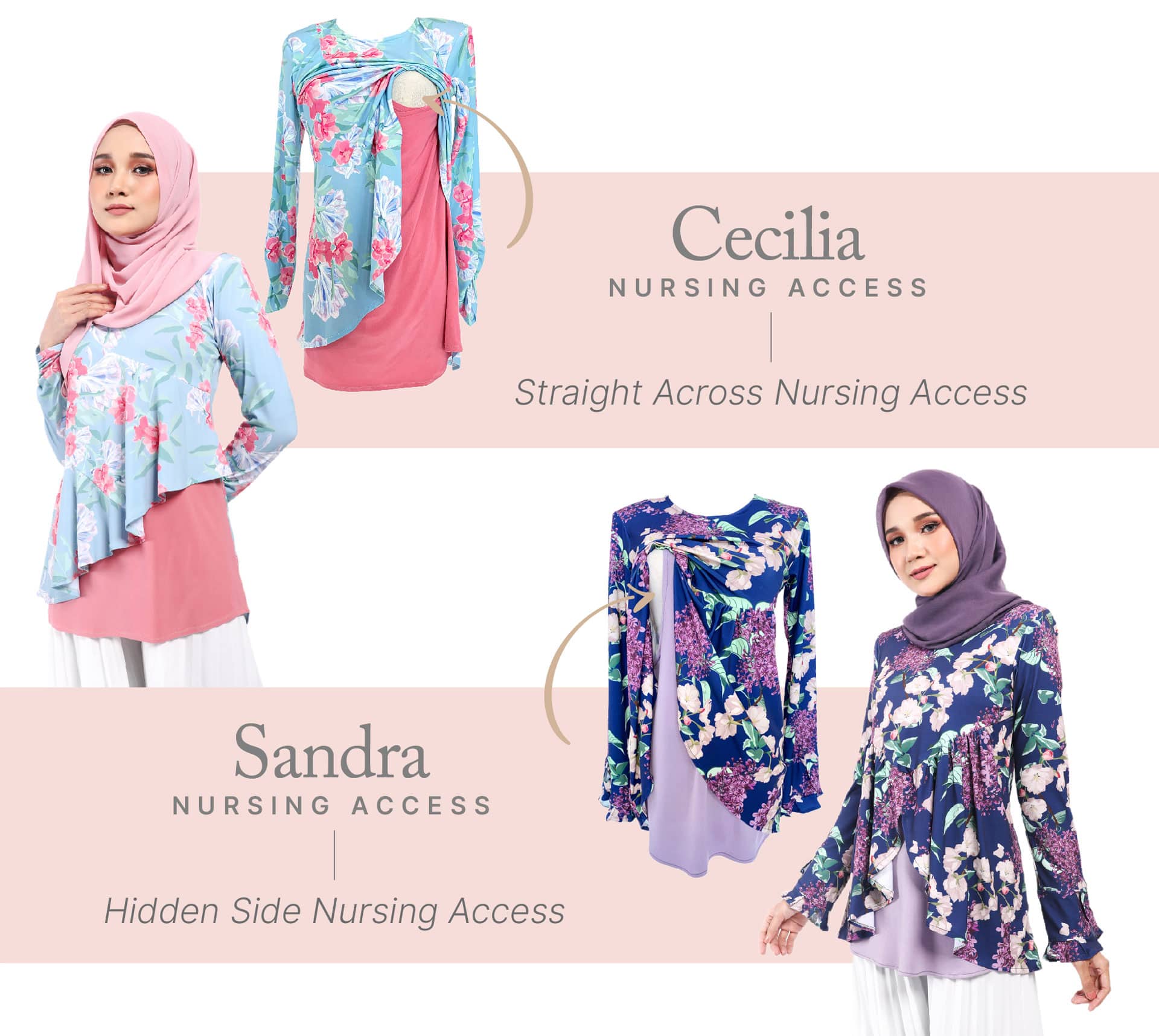 Printed Ironless Blouse Muslimah. Blouse Breastfeeding. Blouse Muslimah. Blouse tanpa gosok. Blouse nursing