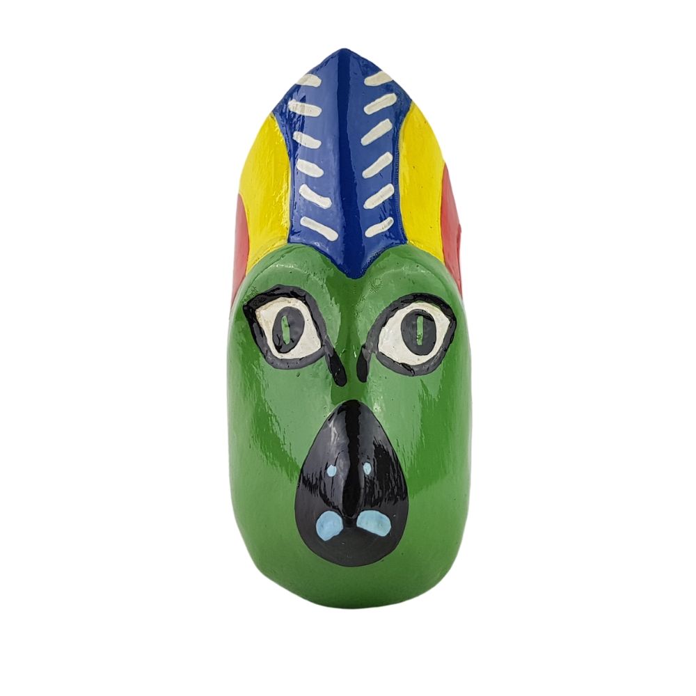 Máscara de guacamaya del baile de los Morenos, tamaño miniatura, tallada y decorada a mano