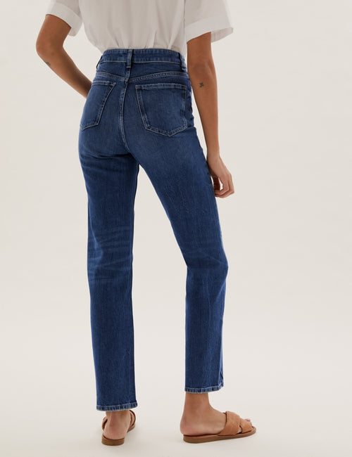 M&S Boyfriend Jeans Ankle Grazer Side High Denim Trousers Pants 6 £39